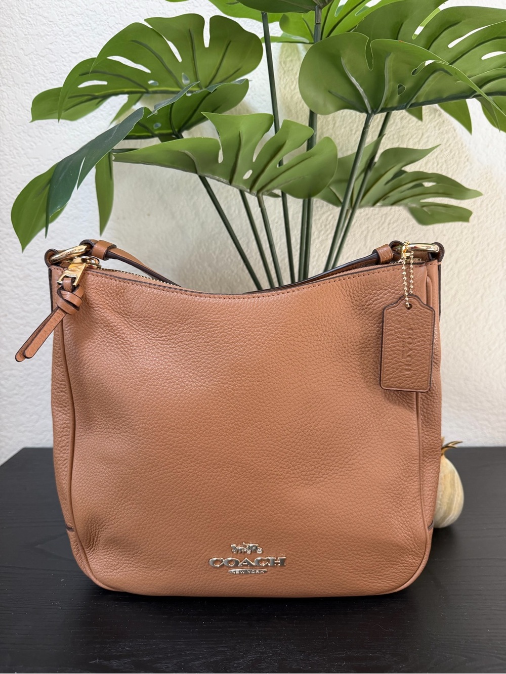 Coach Pebbled Leather Hobo Bag in Cognac Brown
